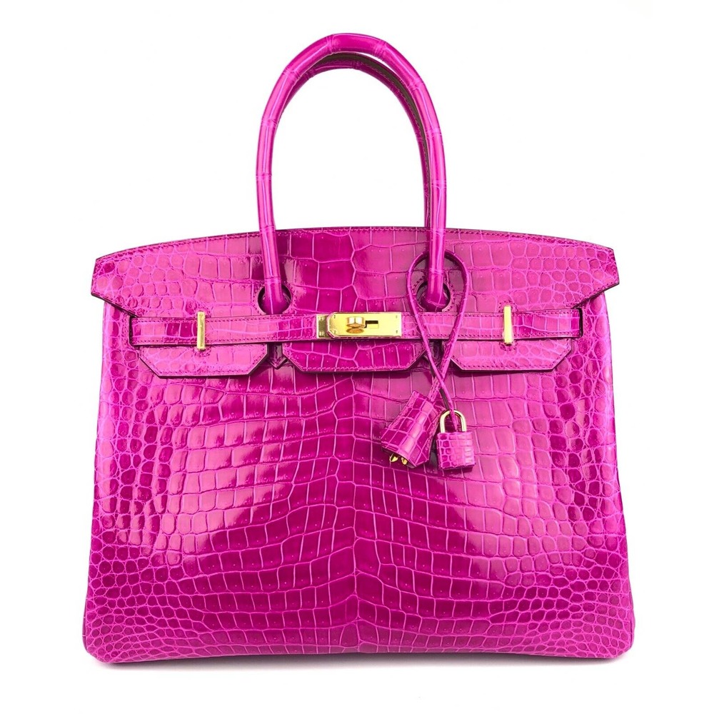 Hermes Birkin 35 Rose Scheherazade Pink Shiny Porosus Crocodile Gold Hardware